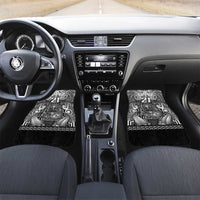 Custom New Zealand Taiaha Maori Car Mats Kiwikiwi Minimalist Silver Fern Tukutuku Motif LT9 Set 2pcs - Front White - Polynesian Pride