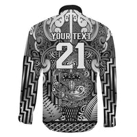 Custom New Zealand Taiaha Maori Family Matching Off The Shoulder Long Sleeve Dress and Hawaiian Shirt Kiwikiwi Minimalist Silver Fern Tukutuku Motif LT9 - Polynesian Pride