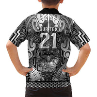 Custom New Zealand Taiaha Maori Family Matching Summer Maxi Dress and Hawaiian Shirt Kiwikiwi Minimalist Silver Fern Tukutuku Motif LT9 - Polynesian Pride