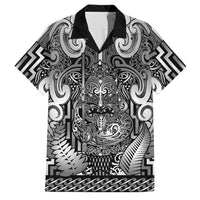 Custom New Zealand Taiaha Maori Family Matching Tank Maxi Dress and Hawaiian Shirt Kiwikiwi Minimalist Silver Fern Tukutuku Motif LT9 Dad's Shirt - Short Sleeve White - Polynesian Pride