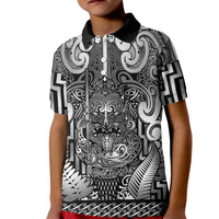 Custom New Zealand Taiaha Maori Kid Polo Shirt Kiwikiwi Minimalist Silver Fern Tukutuku Motif LT9 Kid White - Polynesian Pride