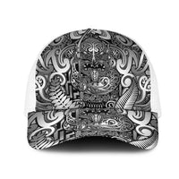 New Zealand Taiaha Maori Mesh Trucker Cap Kiwikiwi Minimalist Silver Fern Tukutuku Motif LT9 One Size White White - Polynesian Pride