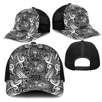 New Zealand Taiaha Maori Mesh Trucker Cap Kiwikiwi Minimalist Silver Fern Tukutuku Motif LT9 - Polynesian Pride
