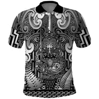 Custom New Zealand Taiaha Maori Polo Shirt Kiwikiwi Minimalist Silver Fern Tukutuku Motif LT9 White - Polynesian Pride