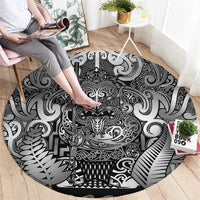 New Zealand Taiaha Maori Round Carpet Kiwikiwi Minimalist Silver Fern Tukutuku Motif LT9 - Polynesian Pride