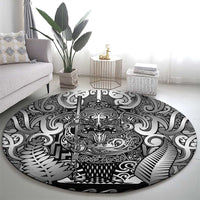 New Zealand Taiaha Maori Round Carpet Kiwikiwi Minimalist Silver Fern Tukutuku Motif LT9 - Polynesian Pride