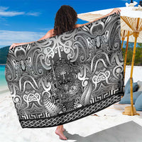 New Zealand Taiaha Maori Sarong Kiwikiwi Minimalist Silver Fern Tukutuku Motif LT9 One Size 44 x 66 inches White - Polynesian Pride