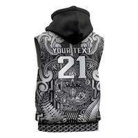 Custom New Zealand Taiaha Maori Sleeveless Hoodie Kiwikiwi Minimalist Silver Fern Tukutuku Motif LT9 - Polynesian Pride