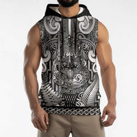 Custom New Zealand Taiaha Maori Sleeveless Hoodie Kiwikiwi Minimalist Silver Fern Tukutuku Motif LT9 - Polynesian Pride