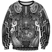 Custom New Zealand Taiaha Maori Sweatshirt Kiwikiwi Minimalist Silver Fern Tukutuku Motif LT9 Unisex White - Polynesian Pride