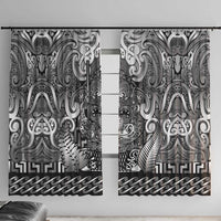 New Zealand Taiaha Maori Window Curtain Kiwikiwi Minimalist Silver Fern Tukutuku Motif LT9 With Hooks White - Polynesian Pride