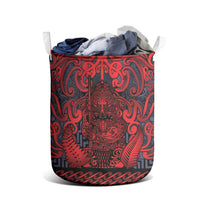 New Zealand Taiaha Maori Laundry Basket Whero Minimalist Silver Fern Tukutuku Motif LT9 - Polynesian Pride