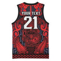 Custom New Zealand Taiaha Maori Basketball Jersey Whero Minimalist Silver Fern Tukutuku Motif LT9 - Polynesian Pride
