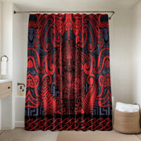 New Zealand Taiaha Maori Bathroom Set Whero Minimalist Silver Fern Tukutuku Motif LT9 Shower Curtain Only Red - Polynesian Pride