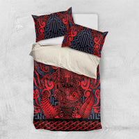 New Zealand Taiaha Maori Bedding Set Whero Minimalist Silver Fern Tukutuku Motif LT9 US Twin 172cm x 218cm Red - Polynesian Pride