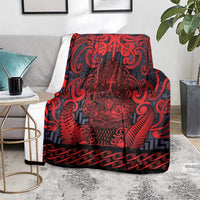 New Zealand Taiaha Maori Blanket Whero Minimalist Silver Fern Tukutuku Motif LT9 - Polynesian Pride