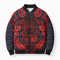Custom New Zealand Taiaha Maori Bomber Puffer Jacket Whero Minimalist Silver Fern Tukutuku Motif LT9 Unisex Red - Polynesian Pride