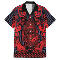 Custom New Zealand Taiaha Maori Family Matching Off Shoulder Short Dress and Hawaiian Shirt Whero Minimalist Silver Fern Tukutuku Motif LT9 Dad's Shirt - Short Sleeve Red - Polynesian Pride