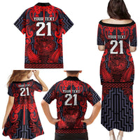 Custom New Zealand Taiaha Maori Family Matching Puletasi and Hawaiian Shirt Whero Minimalist Silver Fern Tukutuku Motif LT9 - Polynesian Pride