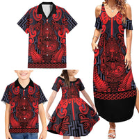 Custom New Zealand Taiaha Maori Family Matching Summer Maxi Dress and Hawaiian Shirt Whero Minimalist Silver Fern Tukutuku Motif LT9 - Polynesian Pride