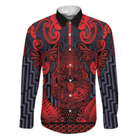 Custom New Zealand Taiaha Maori Family Matching Summer Maxi Dress and Hawaiian Shirt Whero Minimalist Silver Fern Tukutuku Motif LT9 Dad's Shirt - Long Sleeve Red - Polynesian Pride