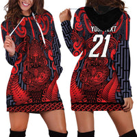 Custom New Zealand Taiaha Maori Hoodie Dress Whero Minimalist Silver Fern Tukutuku Motif LT9 - Polynesian Pride