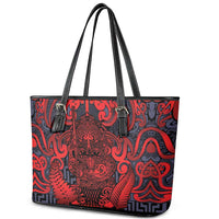 New Zealand Taiaha Maori Leather Tote Bag Whero Minimalist Silver Fern Tukutuku Motif LT9 - Polynesian Pride