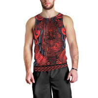 Custom New Zealand Taiaha Maori Men Tank Top Whero Minimalist Silver Fern Tukutuku Motif LT9 - Polynesian Pride