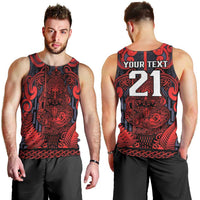 Custom New Zealand Taiaha Maori Men Tank Top Whero Minimalist Silver Fern Tukutuku Motif LT9 - Polynesian Pride