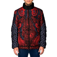 Custom New Zealand Taiaha Maori Padded Jacket Whero Minimalist Silver Fern Tukutuku Motif LT9 Men Red - Polynesian Pride