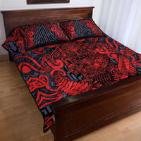New Zealand Taiaha Maori Quilt Bed Set Whero Minimalist Silver Fern Tukutuku Motif LT9 - Polynesian Pride