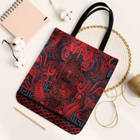 New Zealand Taiaha Maori Tote Bag Whero Minimalist Silver Fern Tukutuku Motif LT9 Black Strap One Size Red - Polynesian Pride