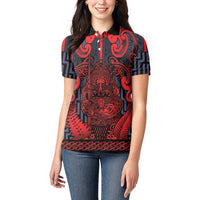 Custom New Zealand Taiaha Maori Women Polo Shirt Whero Minimalist Silver Fern Tukutuku Motif LT9 - Polynesian Pride