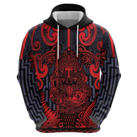 Custom New Zealand Taiaha Maori Zip Hoodie Whero Minimalist Silver Fern Tukutuku Motif LT9 - Polynesian Pride