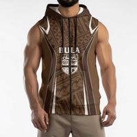 Custom Oceania Football Bula Fiji Sleeveless Zip Hoodie Polynesian Tribal Pattern