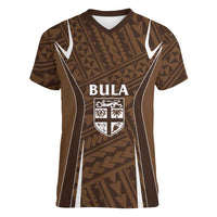 Custom Oceania Football Bula Fiji Women V-Neck T-Shirt Polynesian Tribal Pattern LT9 Female Brown - Polynesian Pride