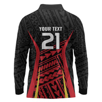Custom Oceania Football Papua New Guinea Long Sleeve Polo Shirt Polynesian Tribal Pattern