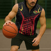 Custom Oceania Football Papua New Guinea Sleeveless Zip Hoodie Polynesian Tribal Pattern LT9 - Polynesian Pride