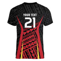Custom Oceania Football Papua New Guinea Women V-Neck T-Shirt Polynesian Tribal Pattern LT9 - Polynesian Pride
