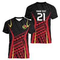 Custom Oceania Football Papua New Guinea Women V-Neck T-Shirt Polynesian Tribal Pattern LT9 - Polynesian Pride