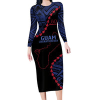 Personalized Guam 80th Anniversary Liberation Day Family Matching Long Sleeve Bodycon Dress and Hawaiian Shirt Guahan Basic Seal LT9 Mom's Dress Black - Polynesian Pride