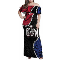 Personalized Guam 80th Anniversary Liberation Day Family Matching Off Shoulder Maxi Dress and Hawaiian Shirt Tano I Man Chamoru Since 1944 LT9 Mom's Dress Black - Polynesian Pride
