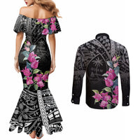 Guahan Puti Tai Nobiu Couples Matching Mermaid Dress and Long Sleeve Button Shirt Guam Bougainvillea Flower Art LT9 - Polynesian Pride