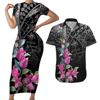 Guahan Puti Tai Nobiu Couples Matching Short Sleeve Bodycon Dress and Hawaiian Shirt Guam Bougainvillea Flower Art LT9 Black - Polynesian Pride