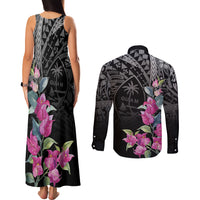 Guahan Puti Tai Nobiu Couples Matching Tank Maxi Dress and Long Sleeve Button Shirt Guam Bougainvillea Flower Art LT9 - Polynesian Pride