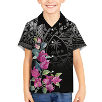 Guahan Puti Tai Nobiu Family Matching Long Sleeve Bodycon Dress and Hawaiian Shirt Guam Bougainvillea Flower Art LT9 Son's Shirt Black - Polynesian Pride