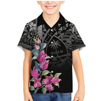 Guahan Puti Tai Nobiu Family Matching Mermaid Dress and Hawaiian Shirt Guam Bougainvillea Flower Art LT9 Son's Shirt Black - Polynesian Pride