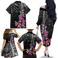 Guahan Puti Tai Nobiu Family Matching Off The Shoulder Long Sleeve Dress and Hawaiian Shirt Guam Bougainvillea Flower Art LT9 - Polynesian Pride