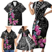 Guahan Puti Tai Nobiu Family Matching Short Sleeve Bodycon Dress and Hawaiian Shirt Guam Bougainvillea Flower Art LT9 - Polynesian Pride