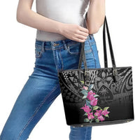 Guahan Puti Tai Nobiu Leather Tote Bag Guam Bougainvillea Flower Art LT9 - Polynesian Pride